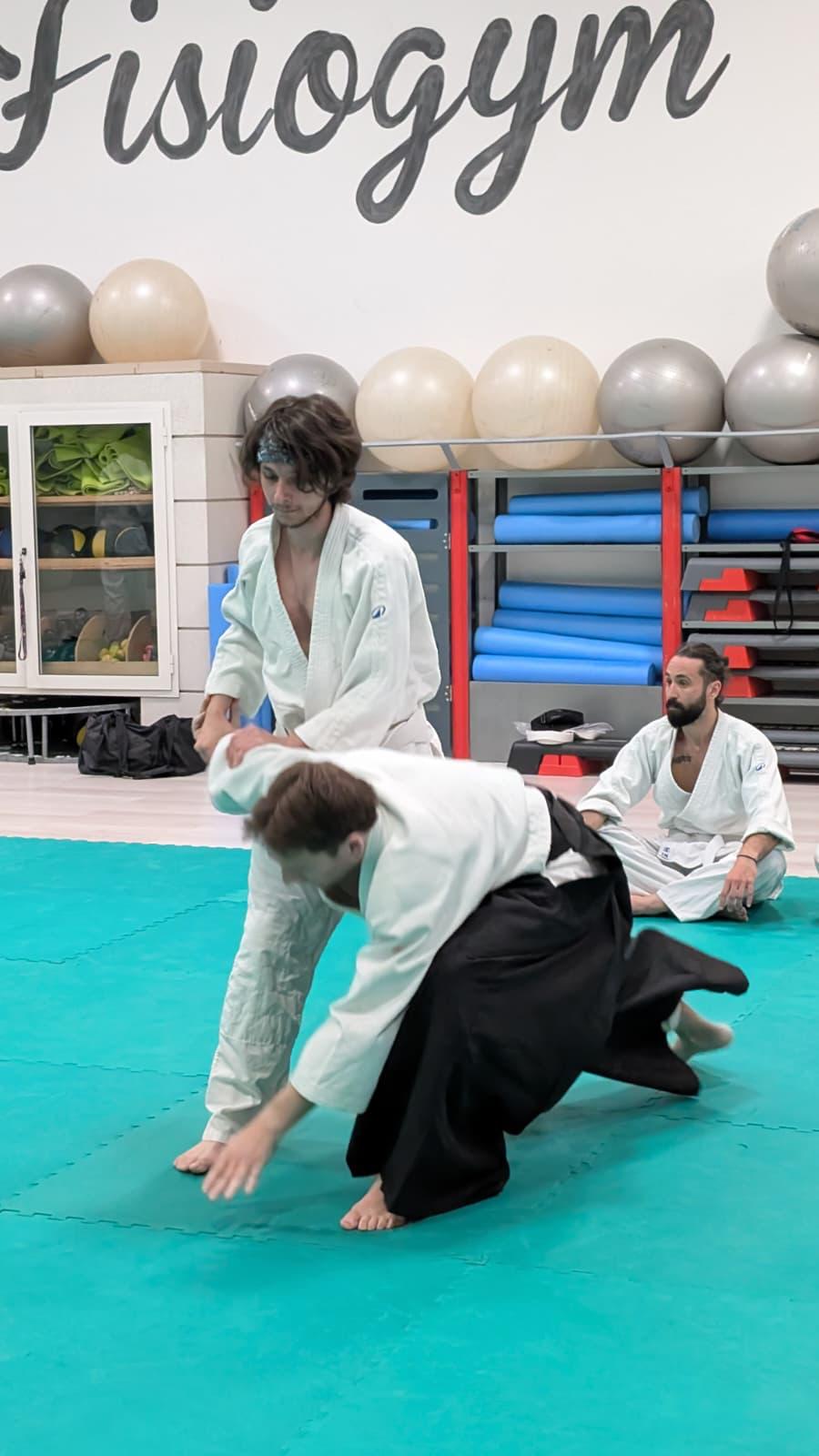 Praticanti durante una tecnica di Aikido